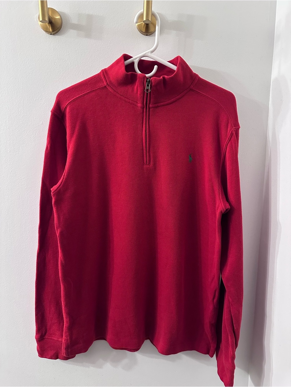 Polo Ralph Lauren Boy's Red Cotton Ribbed Quarter-Zip Pullover Sweater size XL